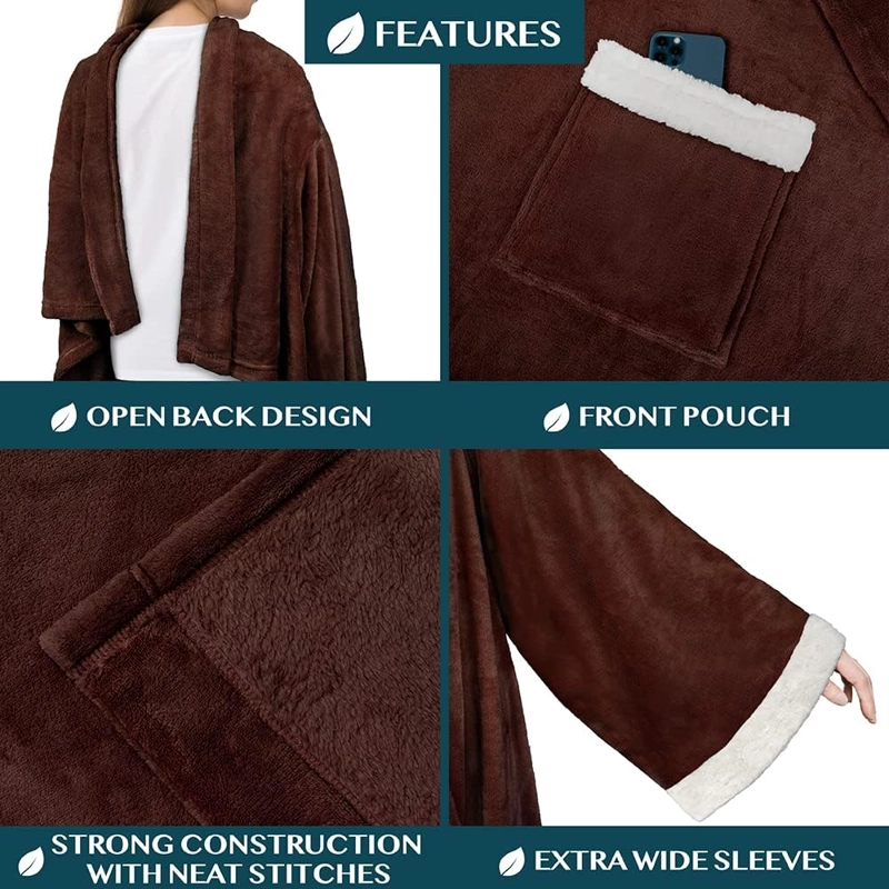 BATA FORRO POLAR SHERPA CON MANGAS, FELPA GRUESA  CON BOLSILLO Y CUELLO CAÍDO - 3