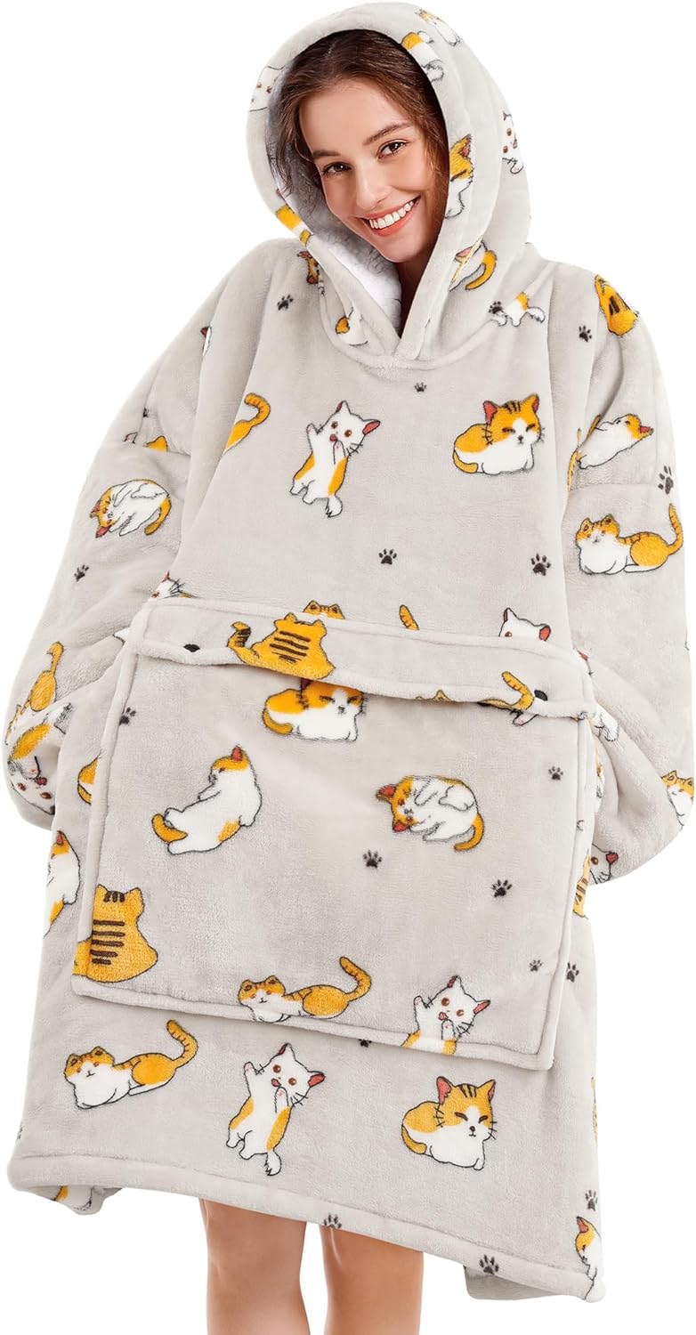 BATA CON CAPUCHA POLAR SHERPA DE GRAN TAMAÑO PARA LLEVAR PUESTA-DISEÑO - 1
