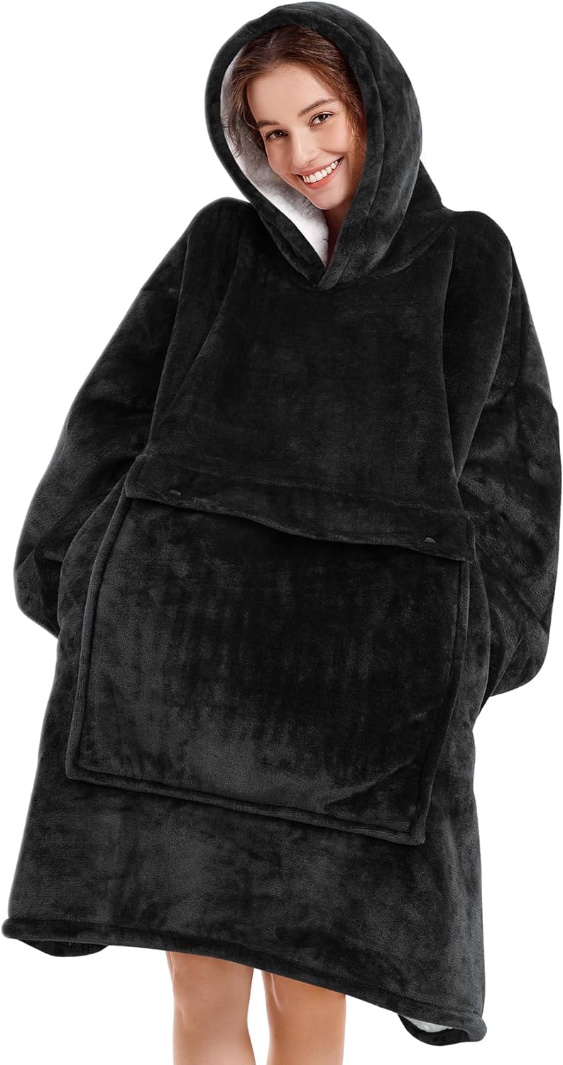 BATA CON CAPUCHA POLAR SHERPA DE GRAN TAMAÑO PARA LLEVAR PUESTA-DISEÑO - 3