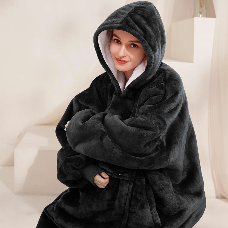 BATA CON CAPUCHA POLAR SHERPA DE GRAN TAMAÑO PARA LLEVAR PUESTA-DISEÑO - 4