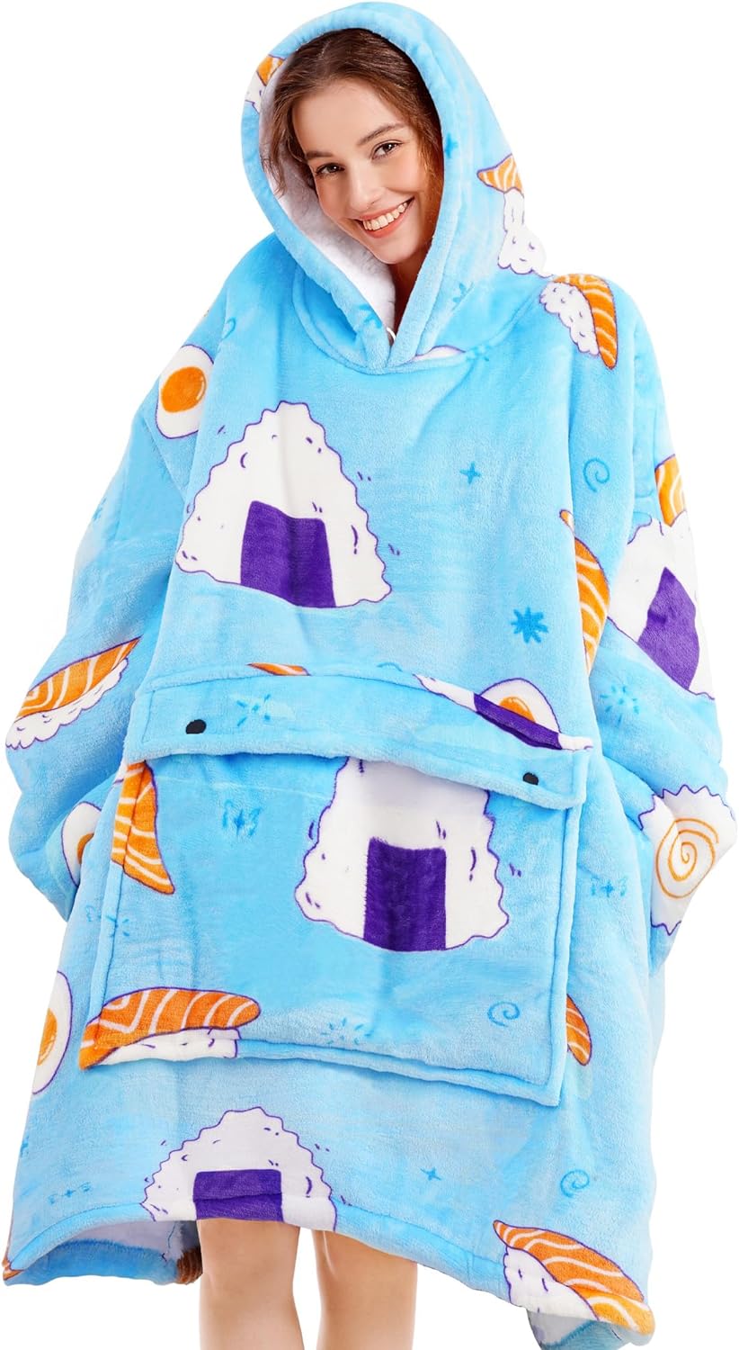 BATA CON CAPUCHA POLAR SHERPA DE GRAN TAMAÑO PARA LLEVAR PUESTA-DISEÑO - 1
