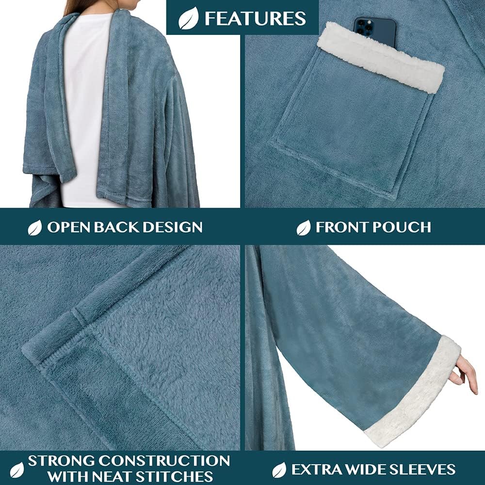 BATA FORRO POLAR SHERPA CON MANGAS, FELPA GRUESA  CON BOLSILLO Y CUELLO CAÍDO - 3