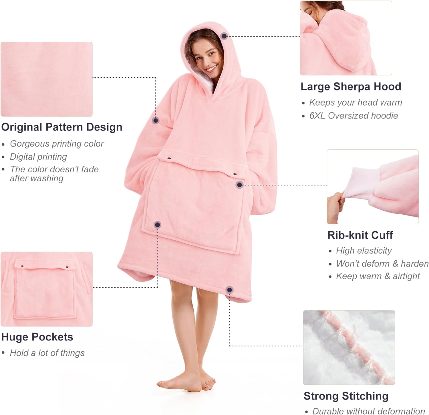 BATA CON CAPUCHA POLAR SHERPA DE GRAN TAMAÑO PARA LLEVAR PUESTA-DISEÑO - 3
