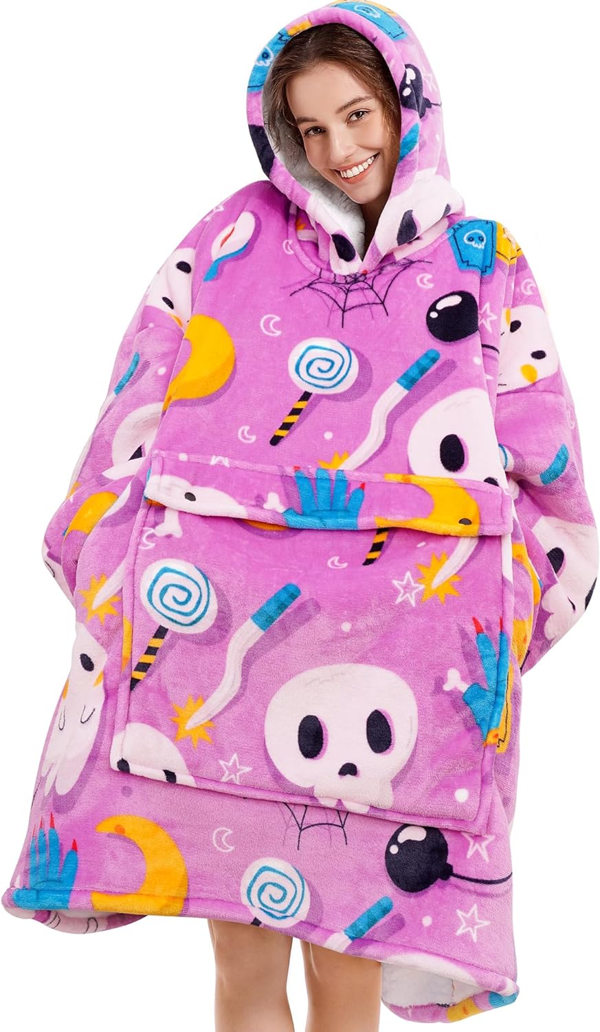 BATA CON CAPUCHA POLAR SHERPA DE GRAN TAMAÑO PARA LLEVAR PUESTA-DISEÑO - 1