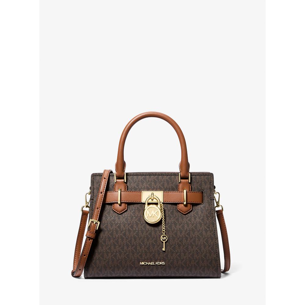 MICHAEL KORS BOLSO SATCHEL PEQUEÑO CON LOGOTIPO DE HAMILTON | MARRÓN - 1