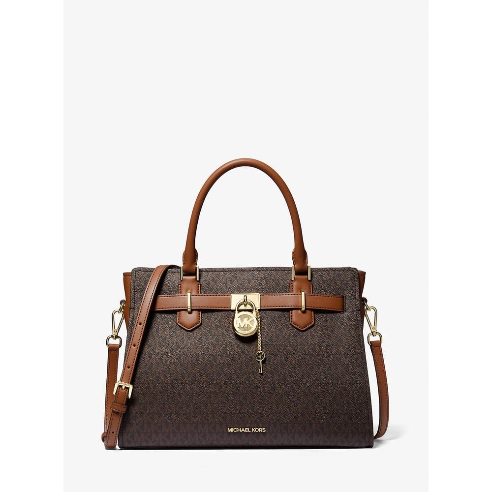 MICHAEL KORS BOLSO SATCHEL MEDIANO CON LOGOTIPO DE HAMILTON | MARRÓN - 1