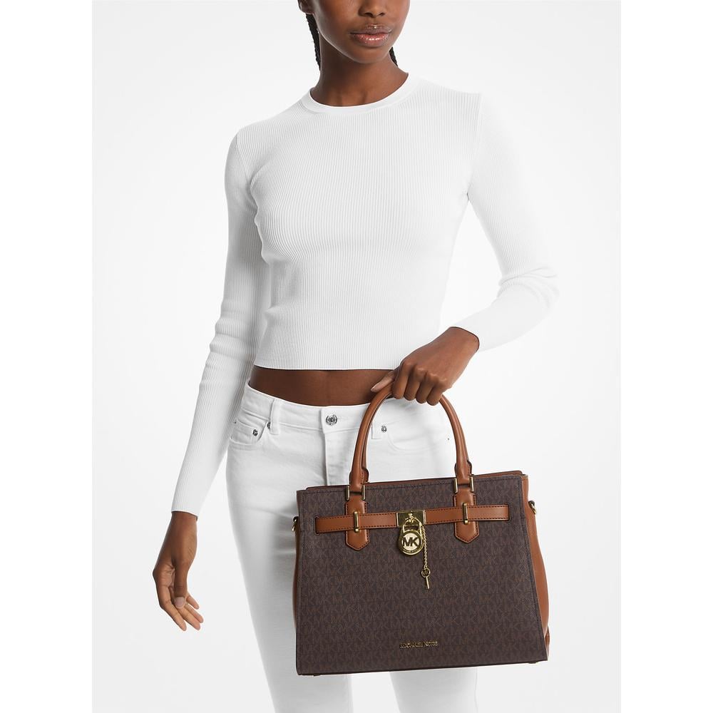 MICHAEL KORS BOLSO SATCHEL MEDIANO CON LOGOTIPO DE HAMILTON | MARRÓN - 3