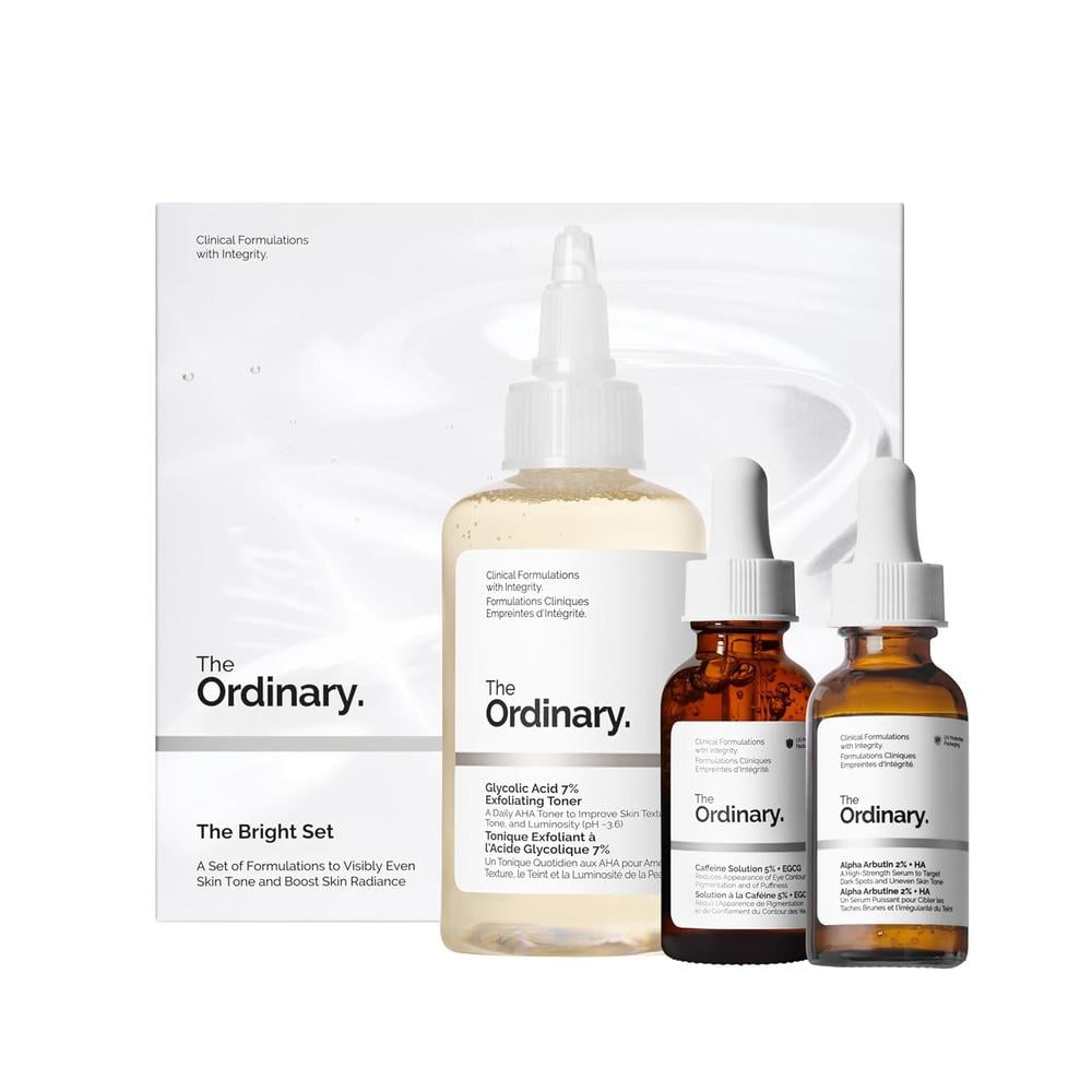THE ORDINARY SET THE BRIGHT SET CON ÁCIDO GLICÓLICO, ALFA ARBUTINA Y CAFEÍNA - 1