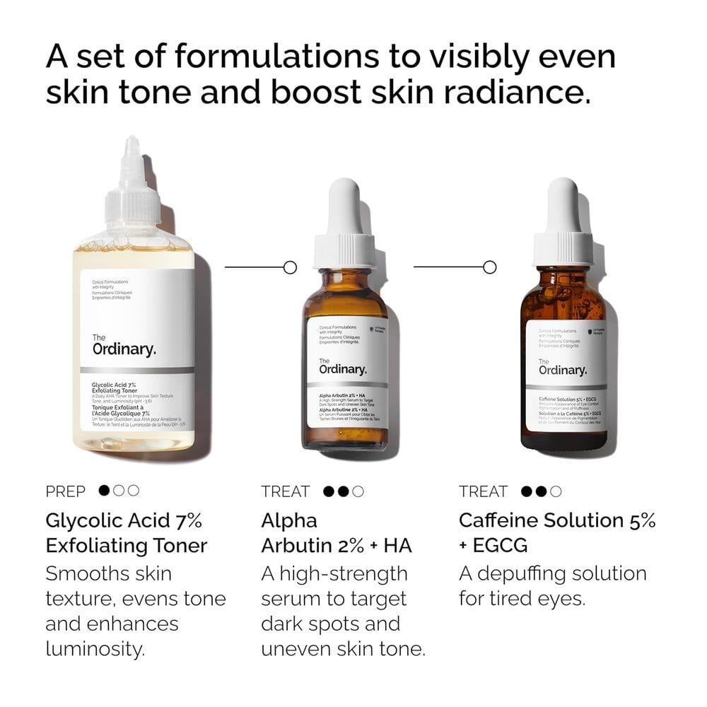 THE ORDINARY SET THE BRIGHT SET CON ÁCIDO GLICÓLICO, ALFA ARBUTINA Y CAFEÍNA - 2