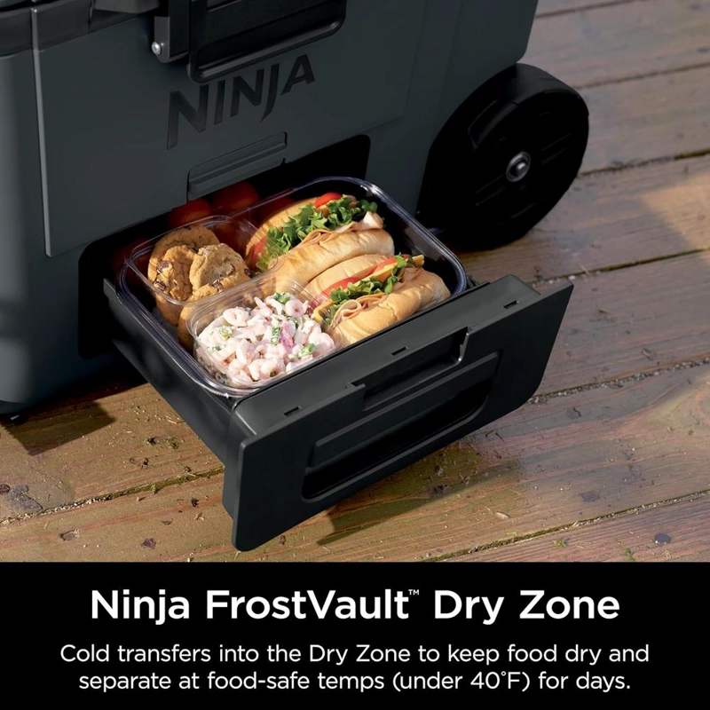 NINJA NEVERA PORTÁTIL FROSTVAULT FB245CG, CON RUEDAS Y CAJÓN SECO, 45 QT / 42,6 L | GRIS - 3
