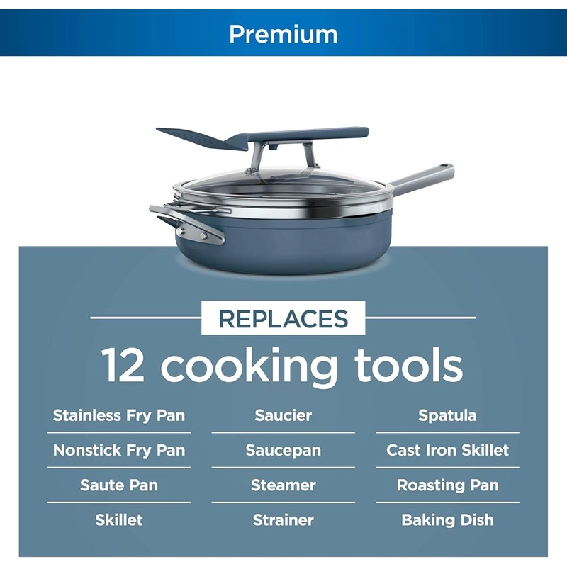 NINJA SARTÉN CW102BL FOODI NEVERSTICK POSSIBLE CON TAPA Y ACCESORIOS, 4 QT / 3,8 L | MACARON BLUE - 2