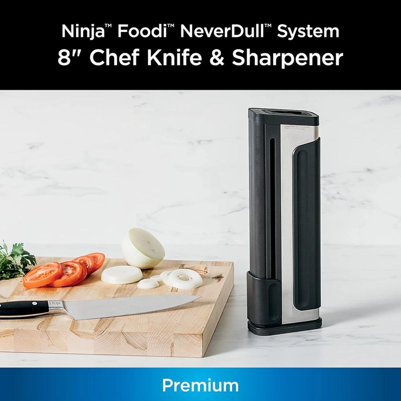 NINJA SET CUCHILLOS K32502 FOODI NEVERDULL CHEF Y AFILADOR 2 PZAS | NEGRO Y ACERO INOXIDABLE - 2