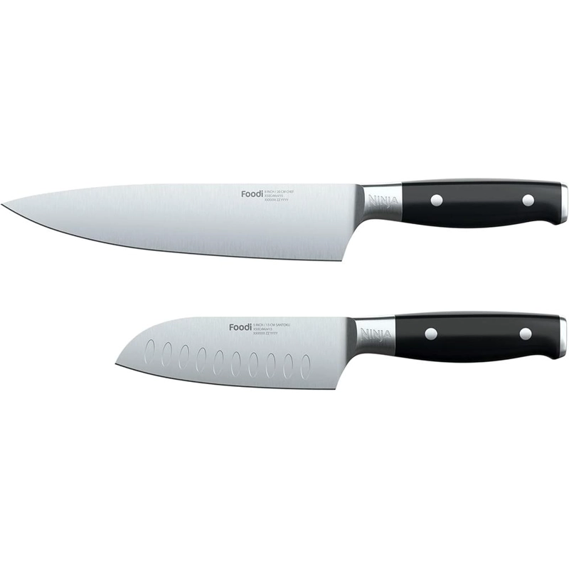 NINJA SET CUCHILLOS K32002 FOODI NEVERDULL CHEF Y SANTOKU 2 PZAS | NEGRO Y ACERO INOXIDABLE - 1