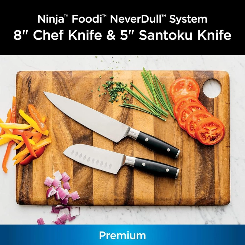 NINJA SET CUCHILLOS K32002 FOODI NEVERDULL CHEF Y SANTOKU 2 PZAS | NEGRO Y ACERO INOXIDABLE - 2