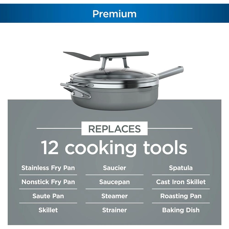 NINJA SARTÉN FOODI NEVERSTICK CON TAPA, COLADOR Y ESPÁTULA, APTA PARA HORNO, 4 QT / 3,8 L | GRIS - 2