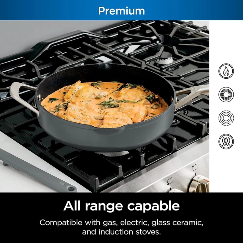 NINJA SARTÉN FOODI NEVERSTICK CON TAPA, COLADOR Y ESPÁTULA, APTA PARA HORNO, 4 QT / 3,8 L | GRIS - 3
