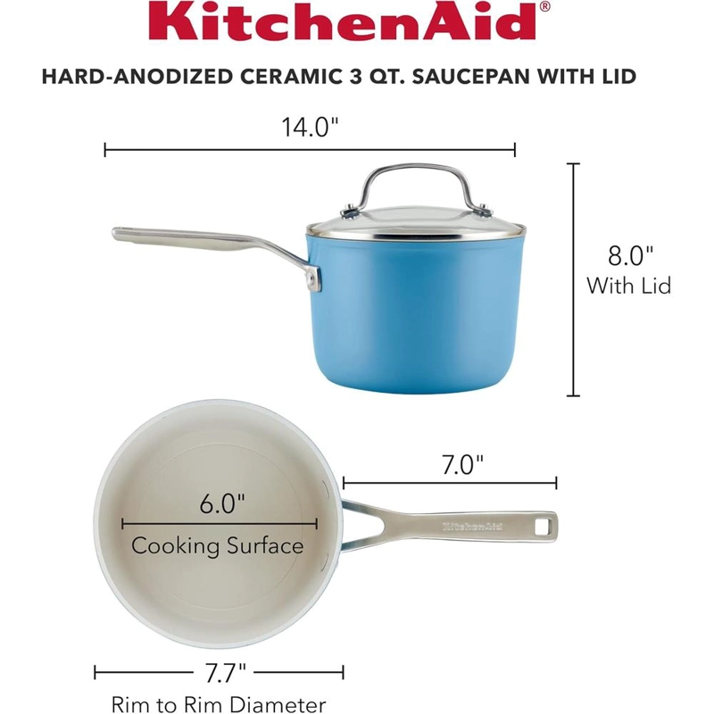 KITCHENAID OLLA ANODIZADA DURA 3 QT / 2.8 L, CERÁMICA | TERCIOPELO AZUL - 2