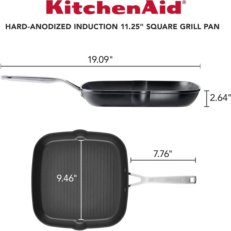 KITCHENAID PLANCHA CUADRADA 28 CM, ANODIZADA DURA ANTIADHERENTE | NEGRO MATE - 2