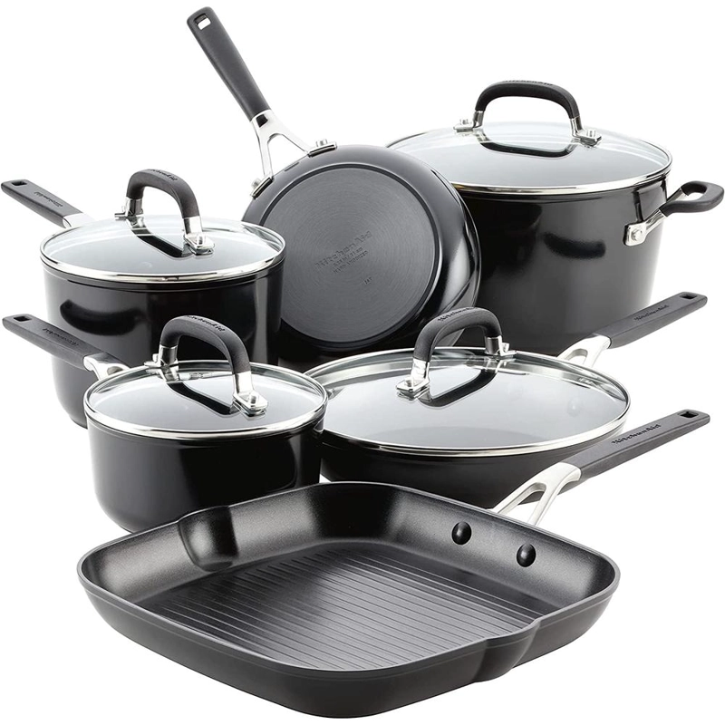 KITCHENAID JUEGO DE OLLAS 10 PZAS, ANODIZADAS DURAS ANTIADHERENTES | NEGRO ÓNIX - 1