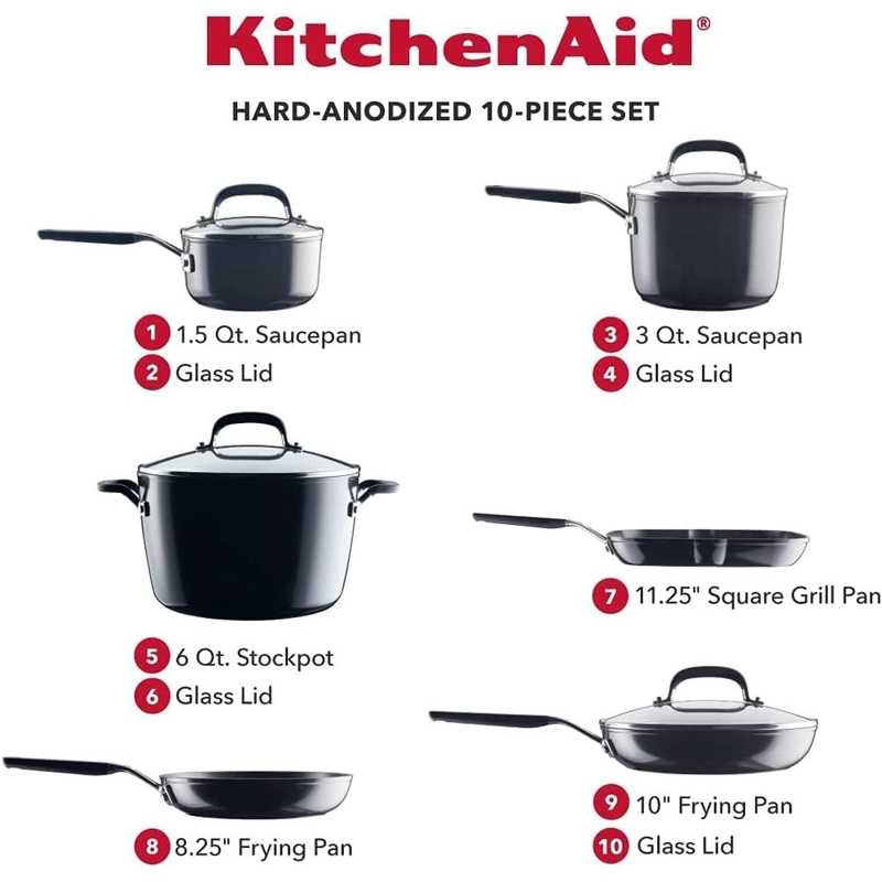 KITCHENAID JUEGO DE OLLAS 10 PZAS, ANODIZADAS DURAS ANTIADHERENTES | NEGRO ÓNIX - 2