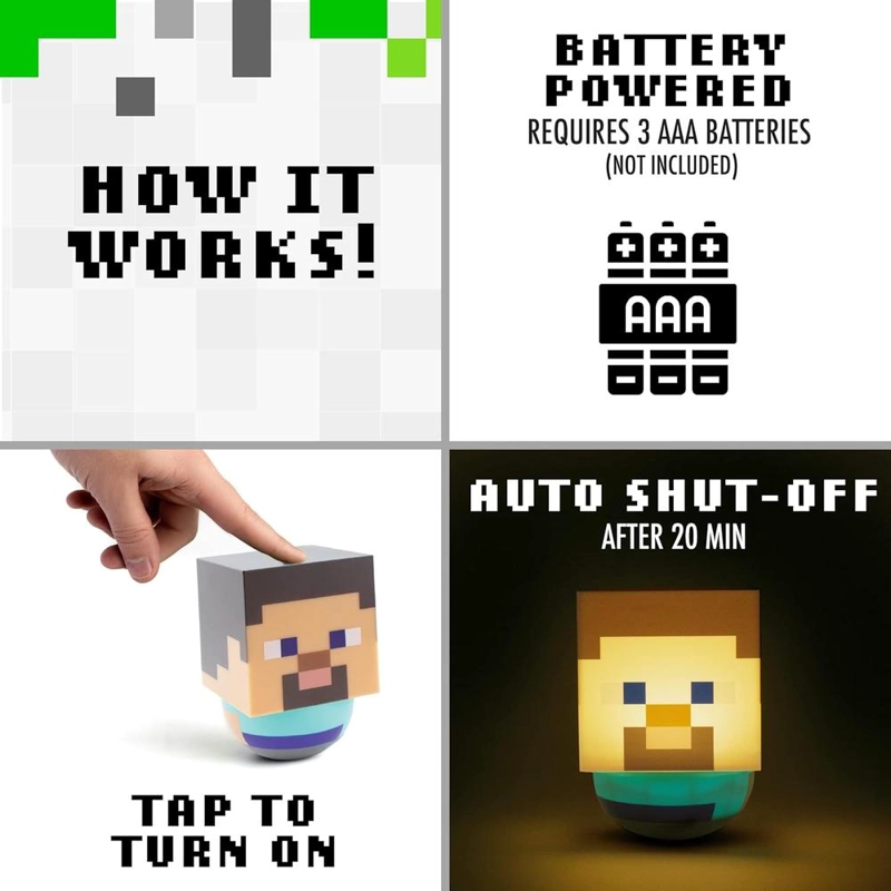 PALADONE MINECRAFT STEVE SWAYING, LUZ NOCTURNA OFICIAL - 2