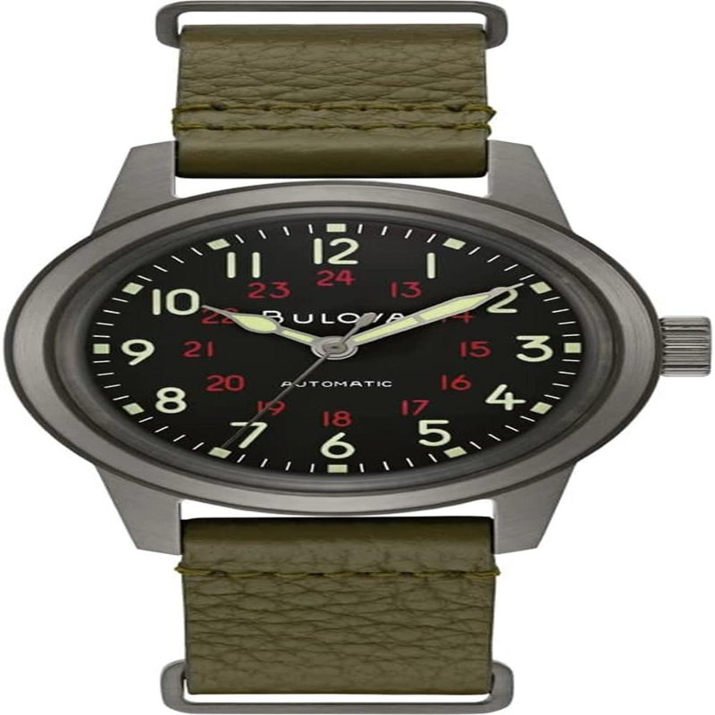 BULOVA RELOJ HOMBRE MILITAR CLÁSICO AUTOMÁTICO 3 AGUJAS CORREA CUERO ACERO | VERDE - 1