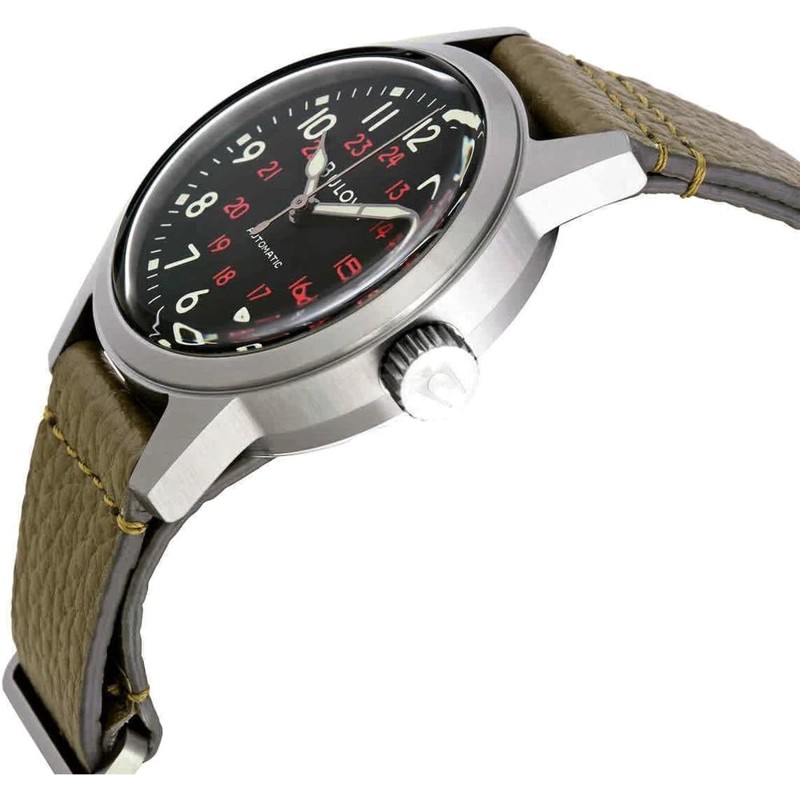 BULOVA RELOJ HOMBRE MILITAR CLÁSICO AUTOMÁTICO 3 AGUJAS CORREA CUERO ACERO | VERDE - 4