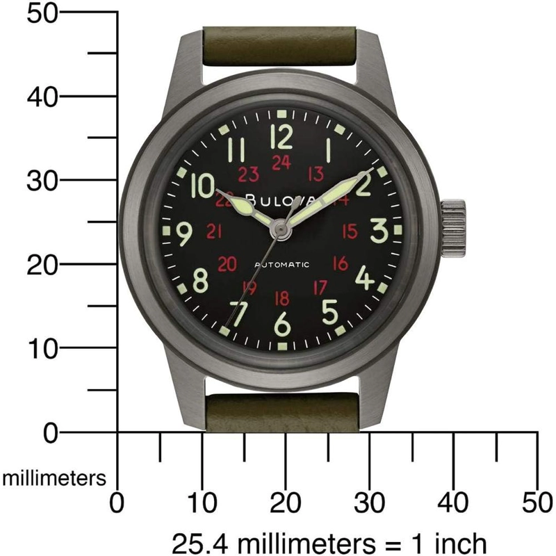BULOVA RELOJ HOMBRE MILITAR CLÁSICO AUTOMÁTICO 3 AGUJAS CORREA CUERO ACERO | VERDE - 5