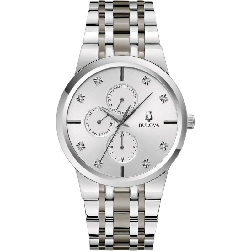 BULOVA RELOJ DE HOMBRE MULTIFUNCIÓN 3 AGUJAS DE CUARZO DIAMANTES | PLATA - 1