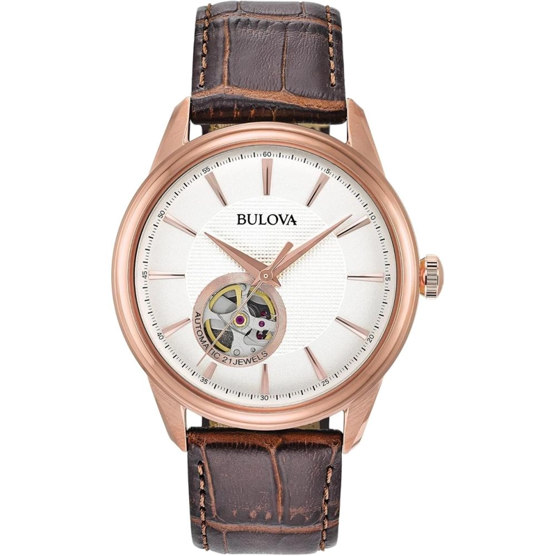 BULOVA RELOJ CLÁSICO AUTOMÁTICO HOMBRE CORREA DE CUERO APERTURA Y SEGUNDERO | MARRÓN - 1