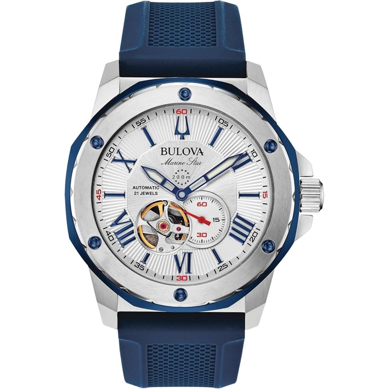 BULOVA RELOJ MARINE STAR HOMBRE AUTOMÁTICO ACERO SILICONA APERTURA OJO DE BUEY | AZUL - 1