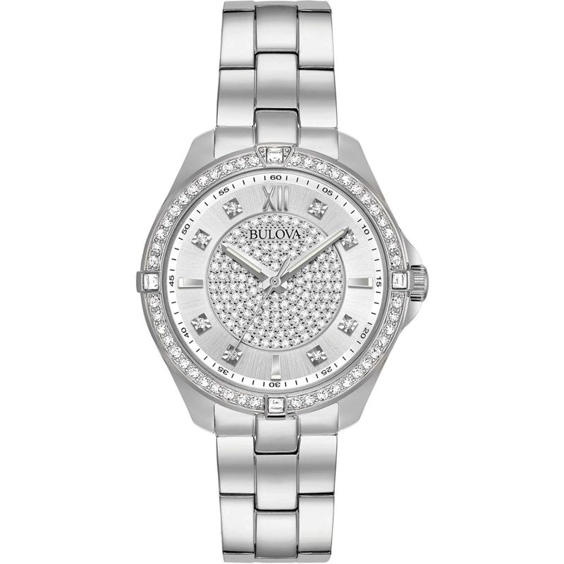 BULOVA RELOJ CLÁSICO MUJER CUARZO ACERO INOXIDABLE CRISTALES DOS AGUJAS PAVÉ | PLATEADO - 1