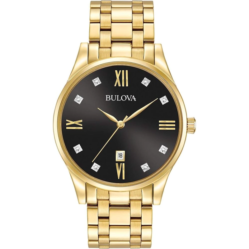 BULOVA RELOJ CLÁSICO HOMBRE ACERO INOXIDABLE DIAMANTES Y FECHA | ORO/NEGRO - 1