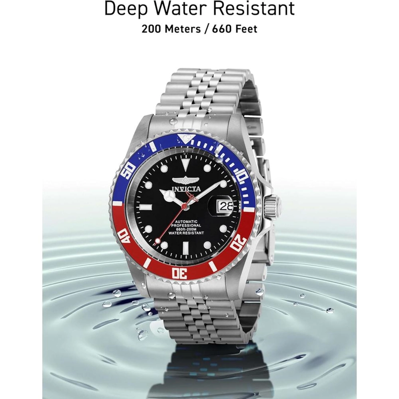 RELOJ INVICTA PRO DIVER PARA HOMBRE ESTILO BUZO CRISTAL MINERAL AUTOMÁTICO | PLATEADO Y NEGRO - 5