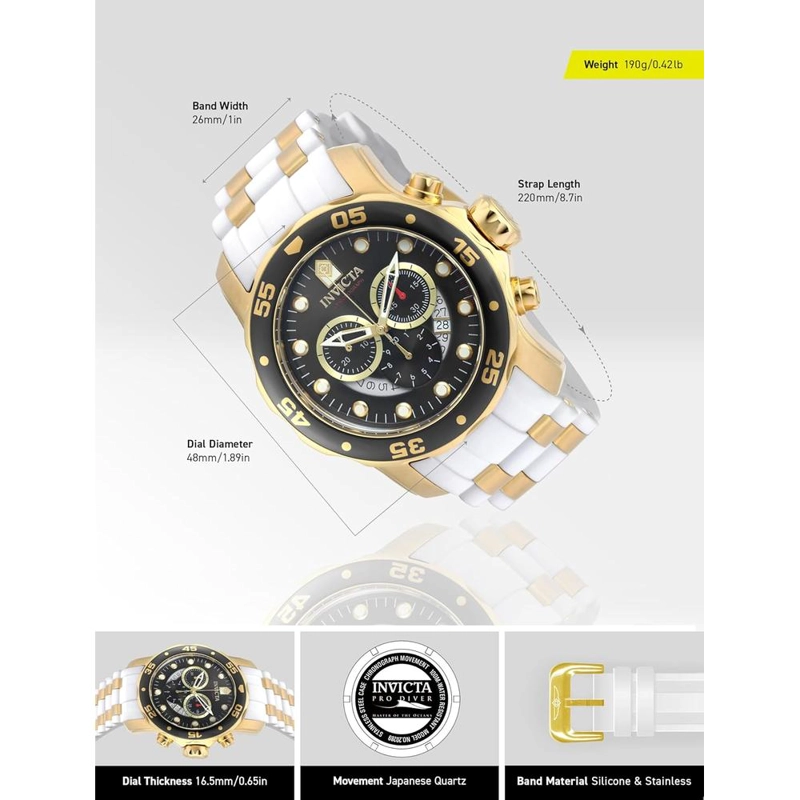 RELOJ INVICTA PRO DIVER PARA HOMBRE RESITENTE AL AGUA ACERO INOXIDABLE | NEGRO Y ORO - 3
