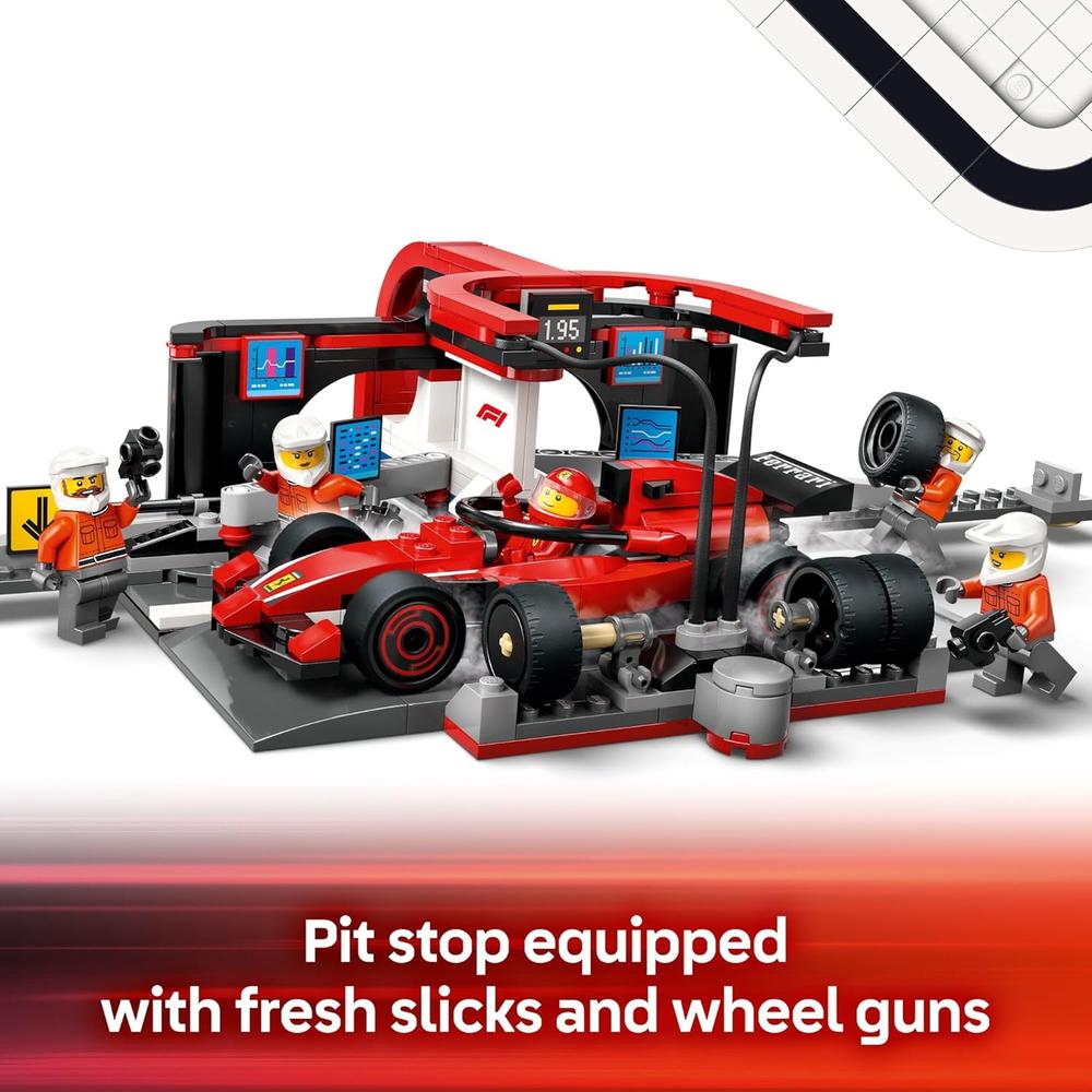 LEGO CITY F1 PARADA EN BOXES Y EQUIPO CON COCHE FERRARI, SET DE CONSTRUCCIÓN - 4