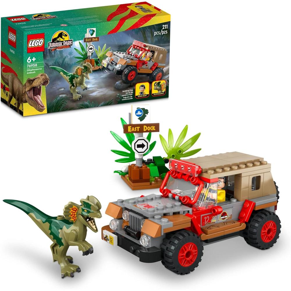 LEGO JURASSIC PARK EMBOSCADA DEL DILOFOSAURIO SET CON DINOSAURIO Y JEEP - 1