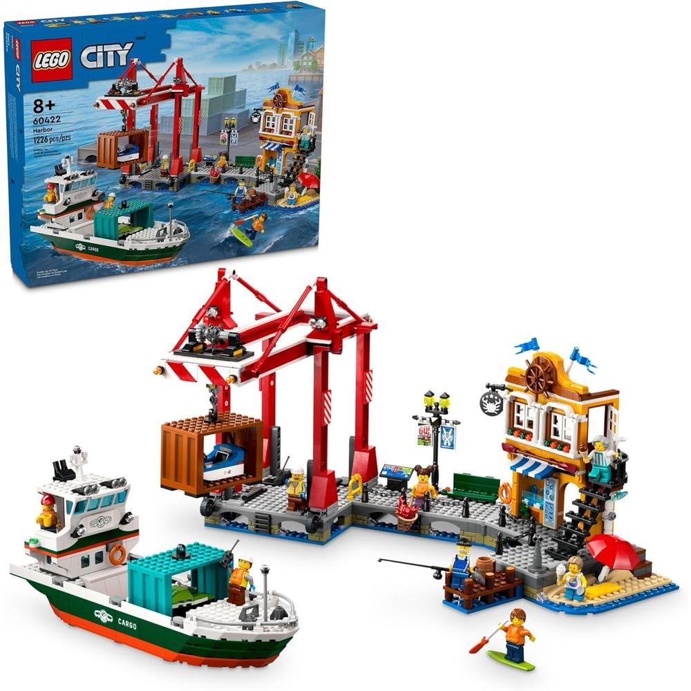 PUERTO COSTERO LEGO CITY CON BARCO DE CARGA, GRÚA Y 8 MINIFIGURAS - 1
