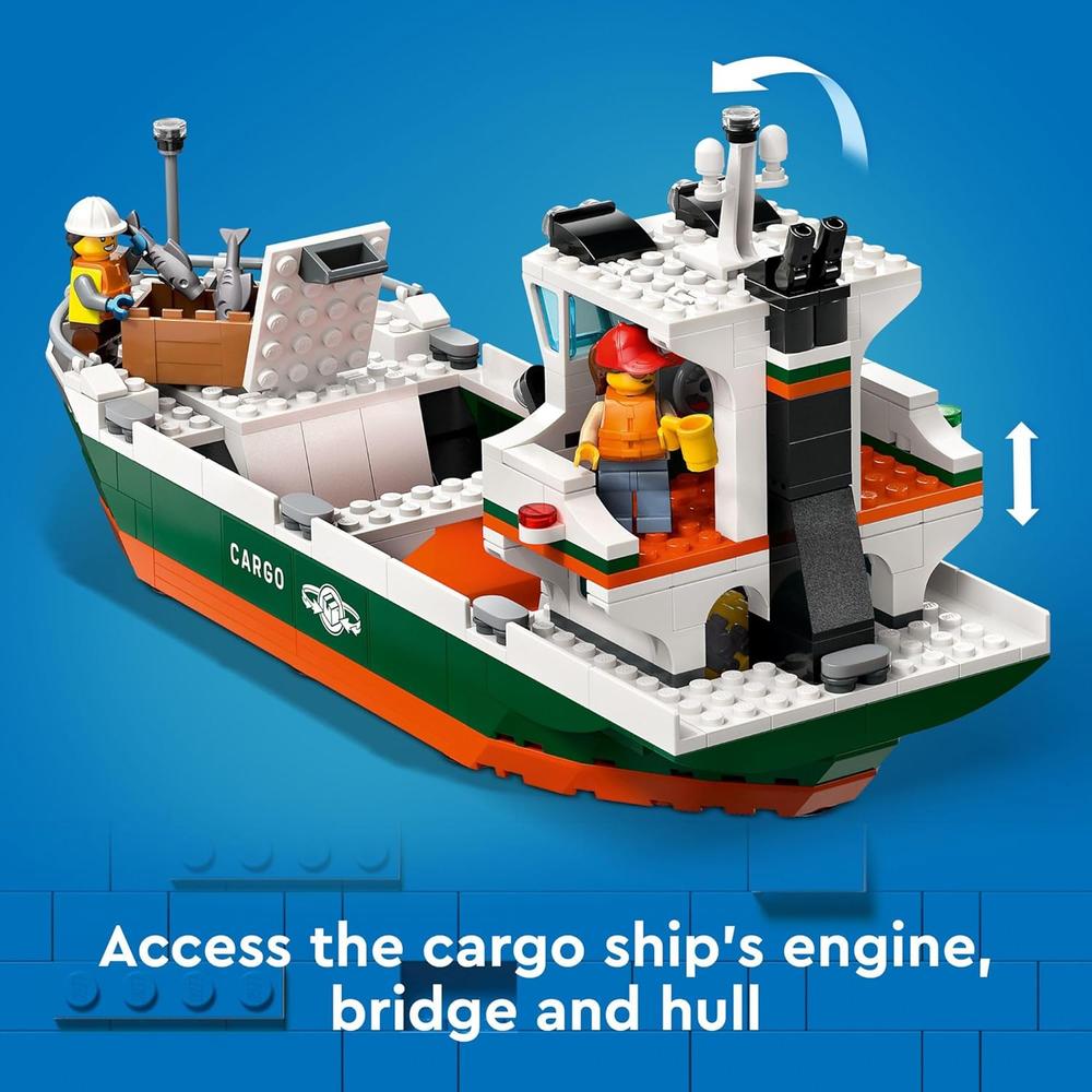 PUERTO COSTERO LEGO CITY CON BARCO DE CARGA, GRÚA Y 8 MINIFIGURAS - 3