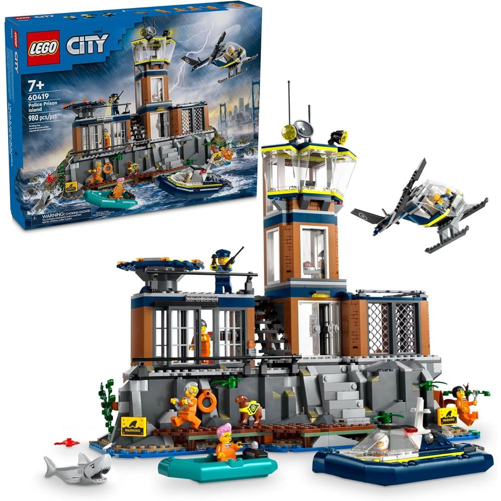 LEGO CITY ISLA DE LA PRISIÓN DE LA POLICÍA, SET DE CONSTRUCCIÓN CON 7 MINIFIGURAS - 1