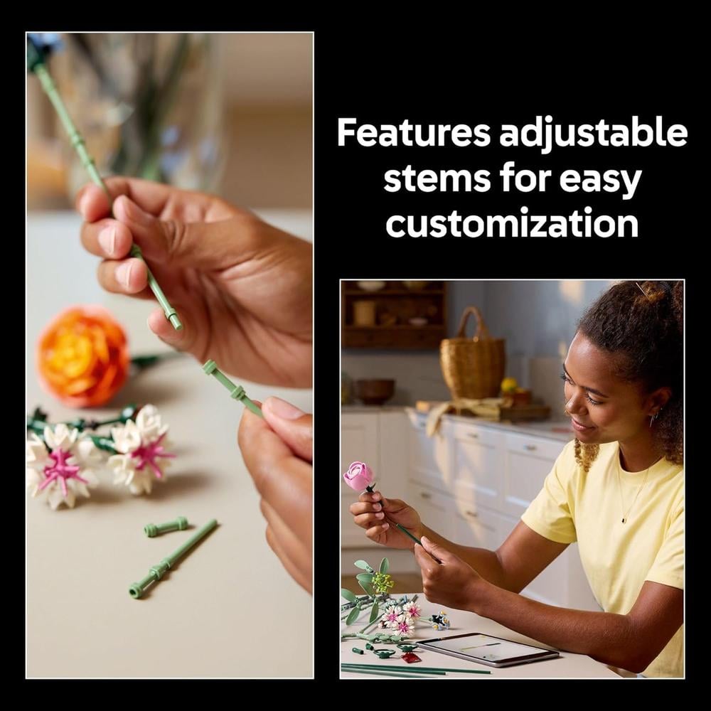 LEGO BOTANICALS, RAMO DE FLORES ROSAS PARA ADULTOS, DECORACIÓN DE HOGAR - 4