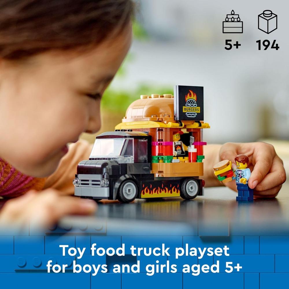 LEGO CITY CAMIÓN DE HAMBURGUESAS CON COCINA, MINIFIGURA Y ACCESORIOS, REGALO - 2