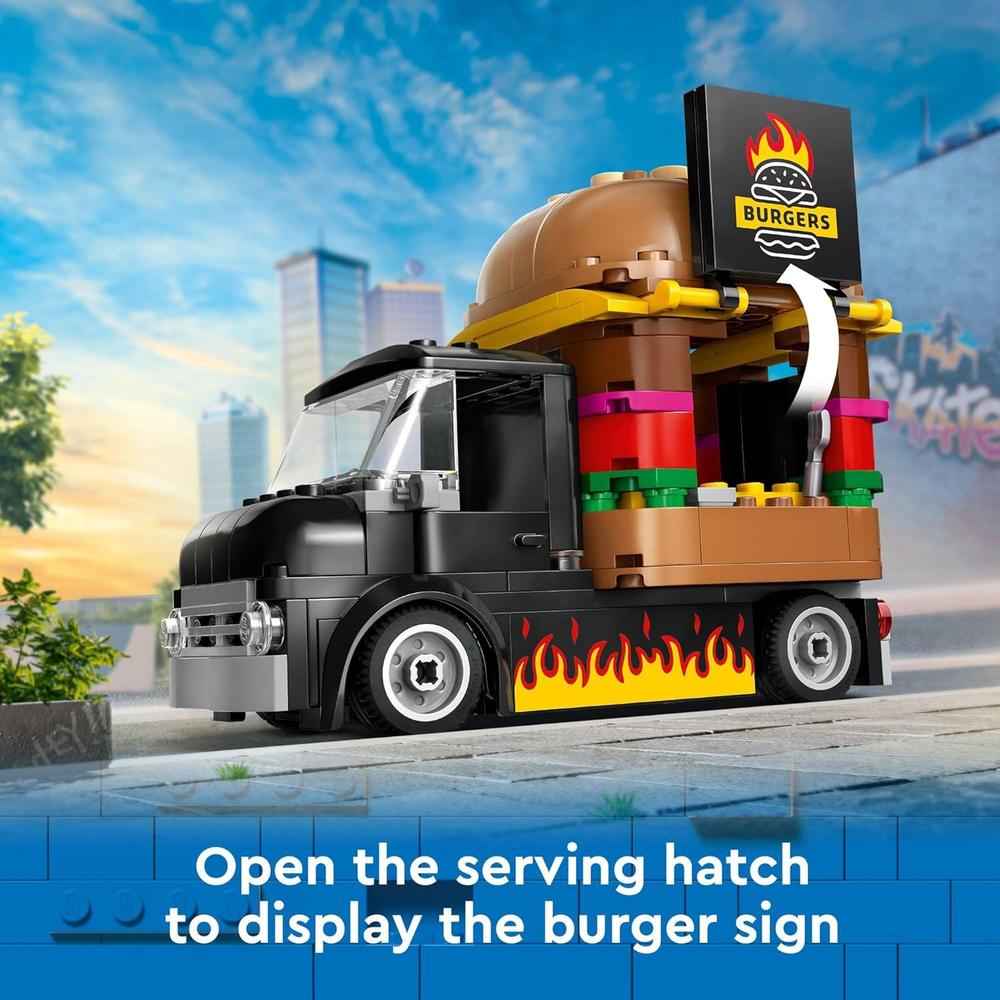 LEGO CITY CAMIÓN DE HAMBURGUESAS CON COCINA, MINIFIGURA Y ACCESORIOS, REGALO - 4