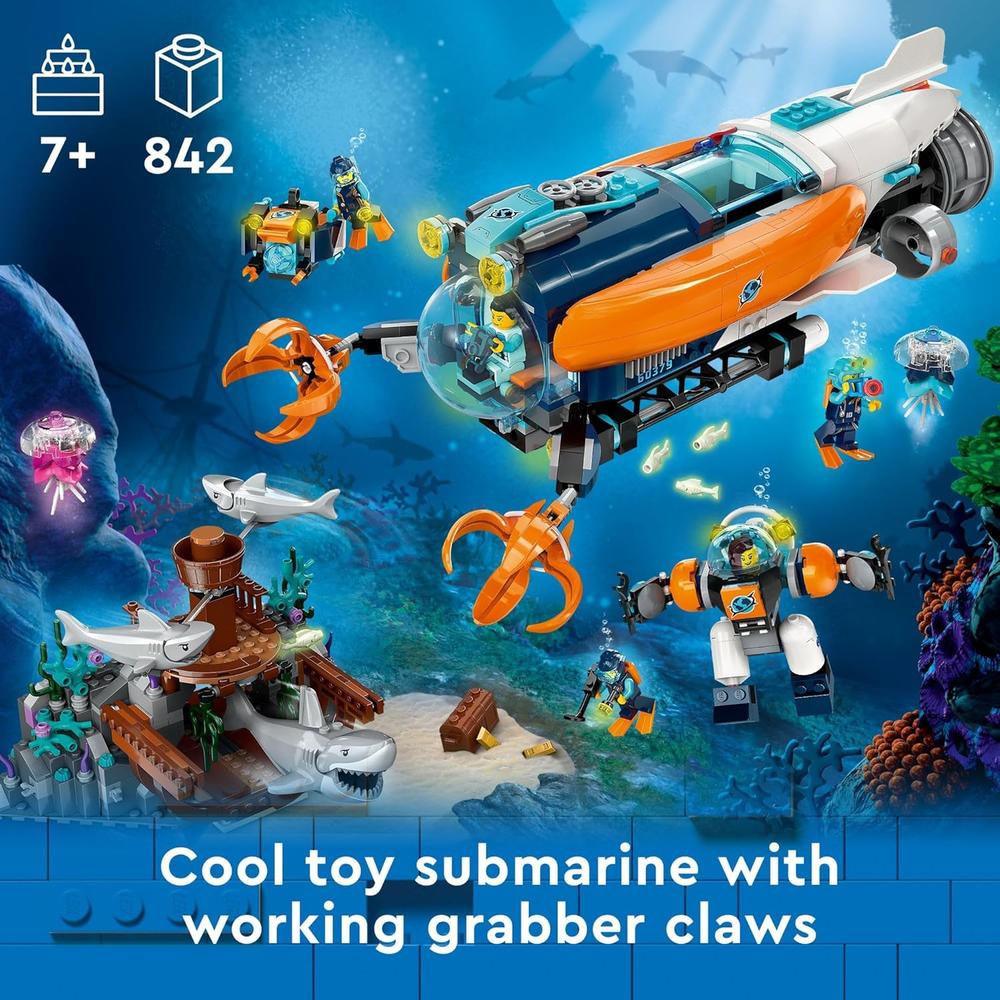 LEGO CITY SUBMARINO EXPLORADOR DE AGUAS PROFUNDAS SET DE CONSTRUCCIÓN CON TIBURONES Y MINIFIGURAS - 2