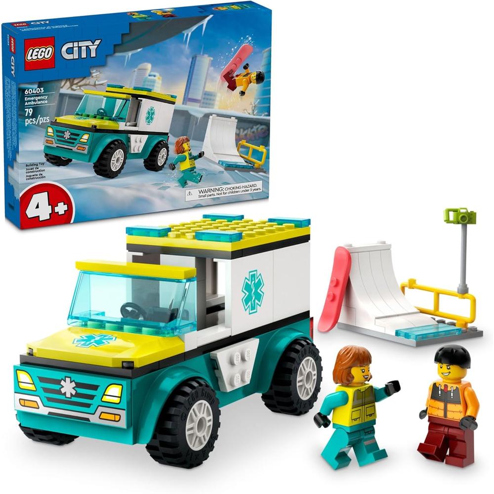 LEGO CITY AMBULANCIA DE EMERGENCIA Y VEHÍCULO DE SNOWBOARD CON MINIFIGURAS - 1
