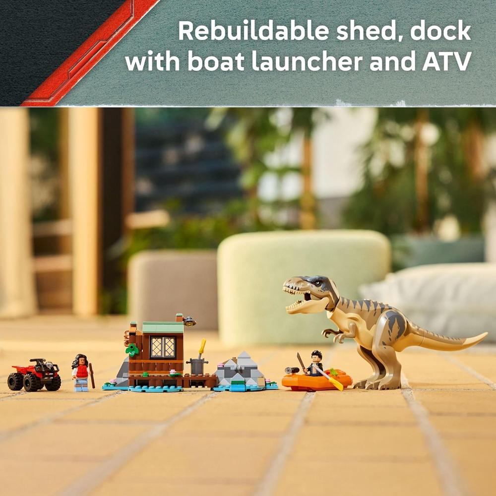 LEGO JURASSIC WORLD T. REX ESCAPE DEL RÍO, DINOSAURIO CON BARCO Y MINIFIGURAS - 3