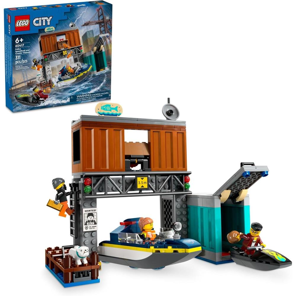 LEGO CITY LANCHA DE POLICÍA Y ESCONDITE DE LADRONES CON MOTO Y PERRO - 1