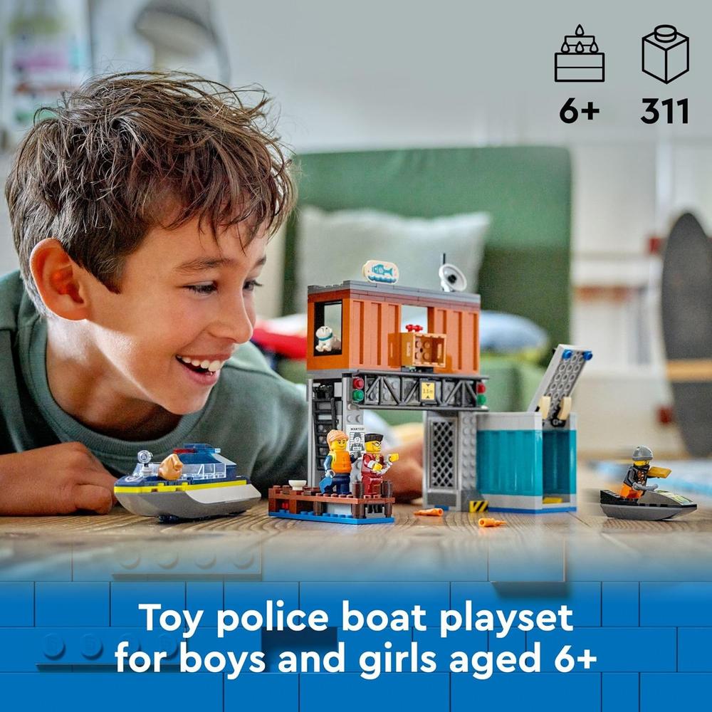 LEGO CITY LANCHA DE POLICÍA Y ESCONDITE DE LADRONES CON MOTO Y PERRO - 2