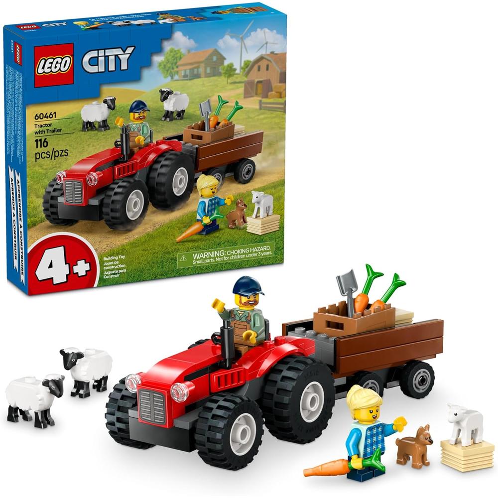 LEGO CITY TRACTOR ROJO DE GRANJA CON REMOLQUE Y OVEJA, JUGUETE EDUCATIVO - 1