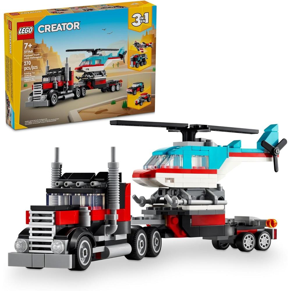 LEGO CREATOR 3 EN 1 CAMIÓN PLATAFORMA CON HELICÓPTERO Y COCHES TRANSFORMABLES - 1